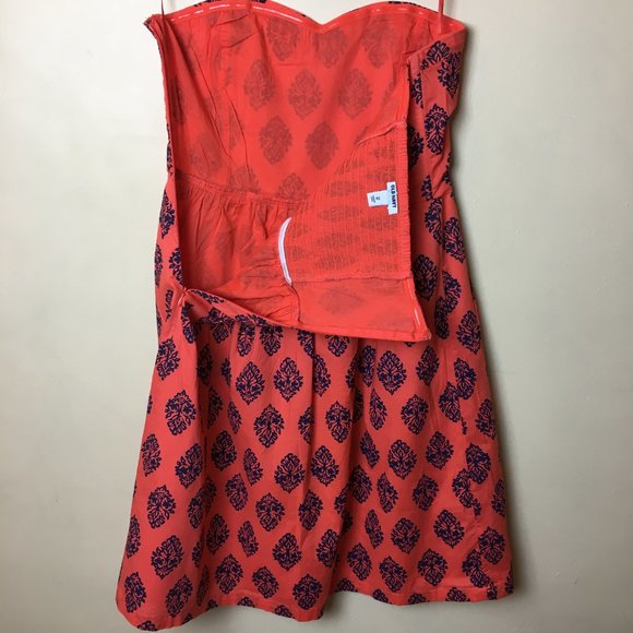 Old Navy Bright Orange and Navy Blue Printed Strapless Dress Size 12 - Picture 4 of 9